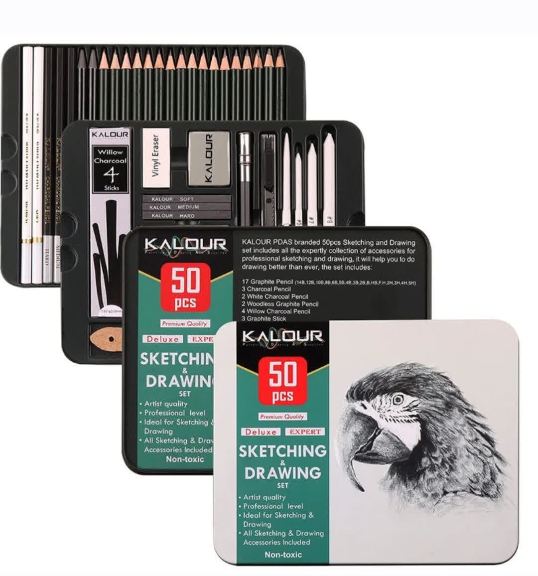 کالر - ست طراحی 52 تکه جعبه فلز به همراه دو دفتر طراحی